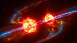 Illustration de la double explosion stellaire capturée pour la première fois par des astronomes. Image réalisée par IA.