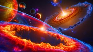 Illustration de la théorie audacieuse des trois dimensions du temps proposée par Gunther Kletetschka. Image réalisée par IA.
