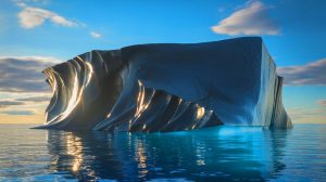 Illustration de l'iceberg noir découvert au large du Canada. Image réalisée par IA.
