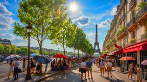 Illustration de la canicule frappant l'Île-de-France, avec des températures records et des mesures d'urgence. Image réalisée par IA.