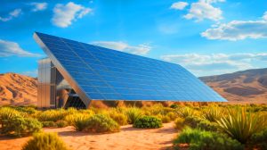 Illustration de la technologie solaire directe du réacteur SHARP pour la production d'hydrogène vert, générée par intelligence artificielle.