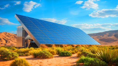 Illustration de la technologie solaire directe du réacteur SHARP pour la production d'hydrogène vert, générée par intelligence artificielle.