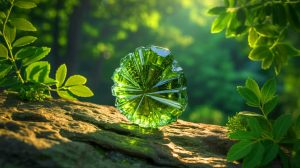 Illustration de la formation de la moldavite suite à l'impact d'une météorite il y a 15 millions d'années. Image réalisée par IA.