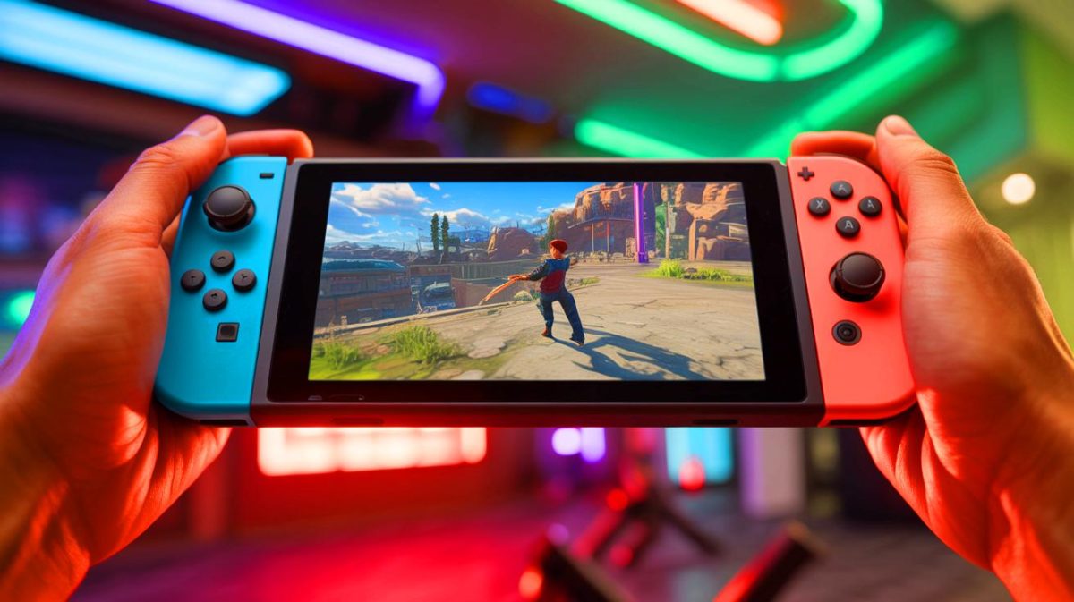 Illustration de la fonctionnalité de blocage à distance de la Nintendo Switch 2, générée par intelligence artificielle.