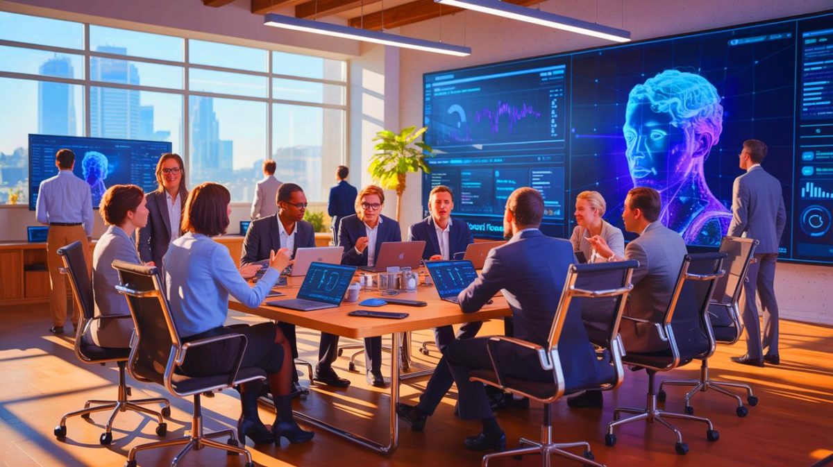 Illustration de l'ascension fulgurante de LangChain en tant que licorne de l'intelligence artificielle, générée par intelligence artificielle.