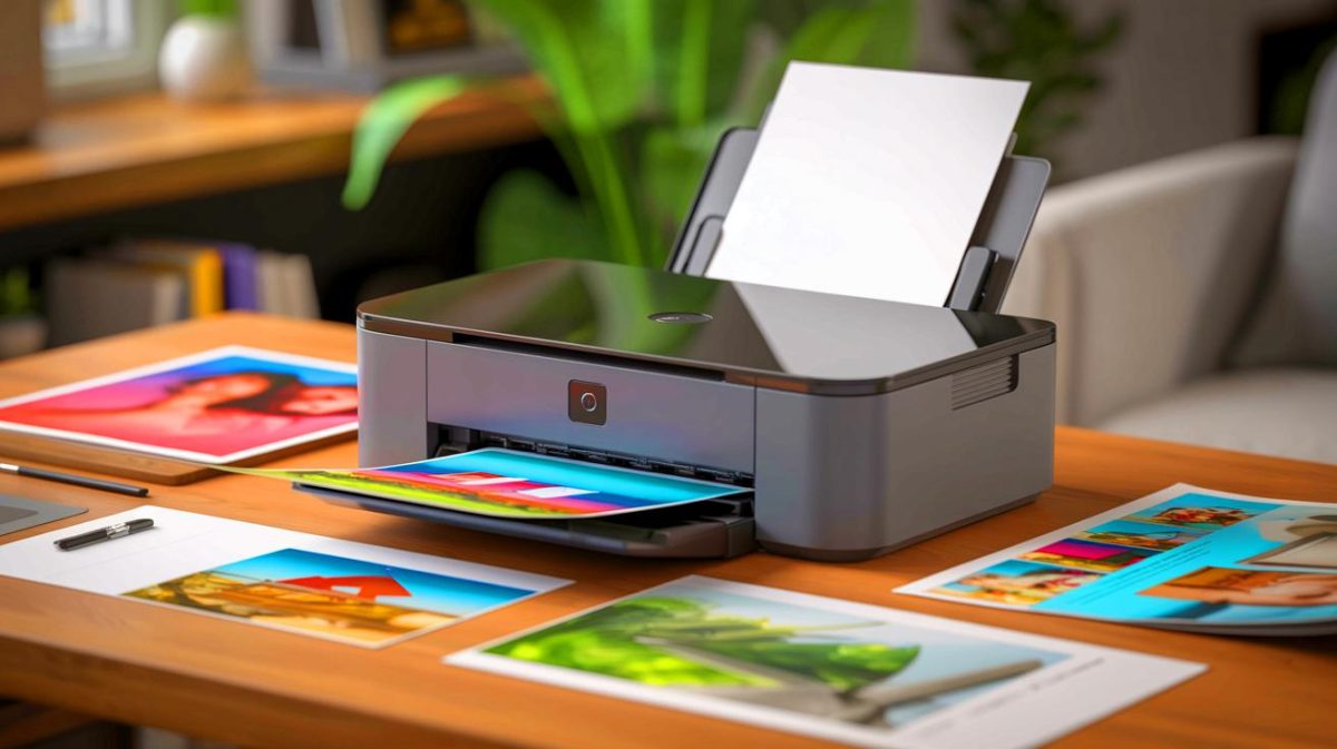 Illustration de l'importance des imprimantes domestiques modernes dans la gestion quotidienne des documents, générée par intelligence artificielle.