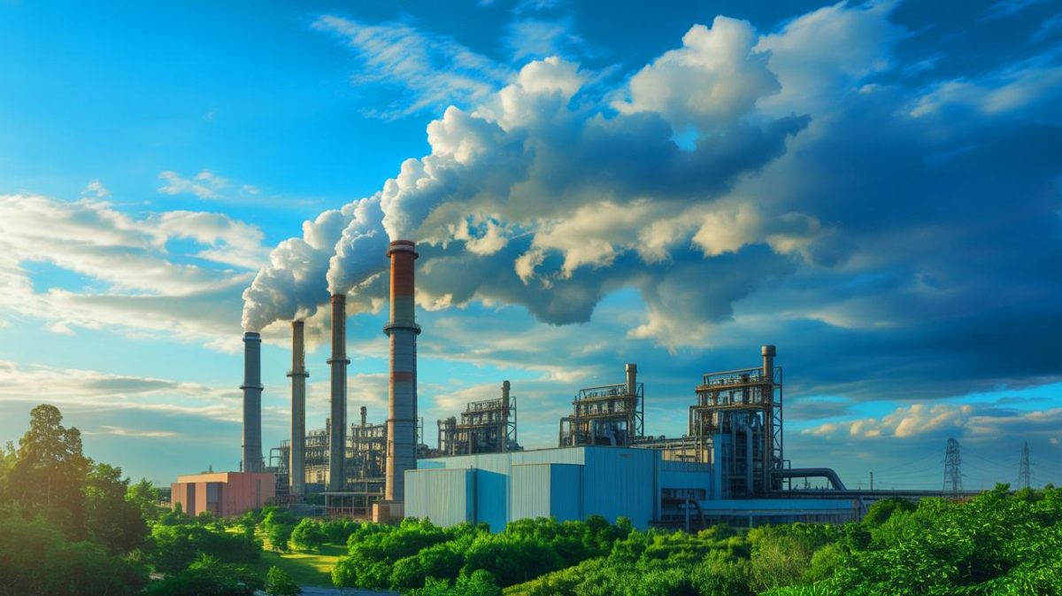 Illustration de la proposition de l'EPA de supprimer la déclaration sur les gaz à effet de serre, générée par intelligence artificielle.