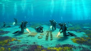 Illustration de l'exploration des civilisations submergées par les mers du Nord et Baltique.