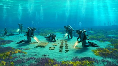 Illustration de l'exploration des civilisations submergées par les mers du Nord et Baltique.