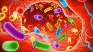 Illustration de l'influence du microbiome intestinal sur la longévité humaine.