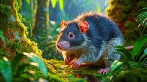 Illustration de la découverte du rat laineux subalpin Mallomys istapantap dans les forêts de Papouasie-Nouvelle-Guinée.