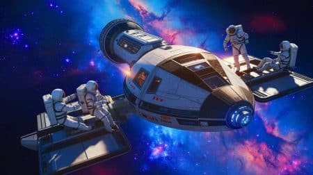 Illustration de la coopération humaine nécessaire pour un voyage interstellaire multigénérationnel.